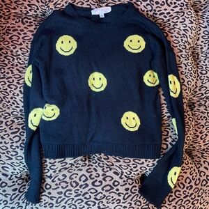 Kids Black Sweater with Yellow Smiley Faces